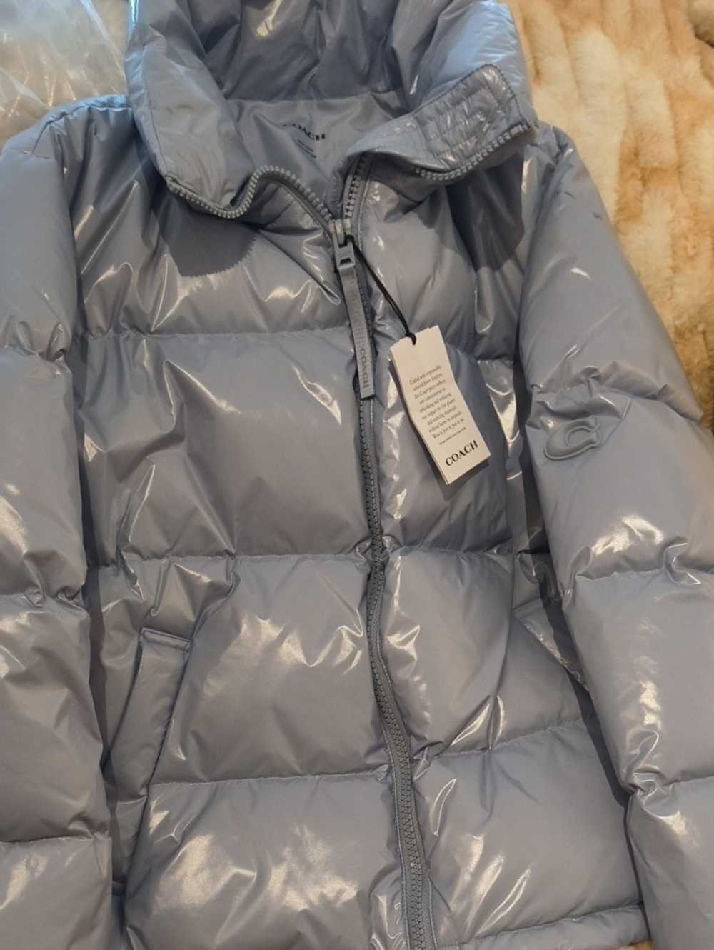 Coach Glossy Powder Blue Puffer Jacket